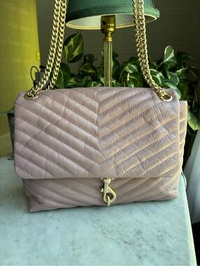 Rebecca Minkoff Edie Flap Quilted Blush Pink Shoulder Bag with Gold Chain